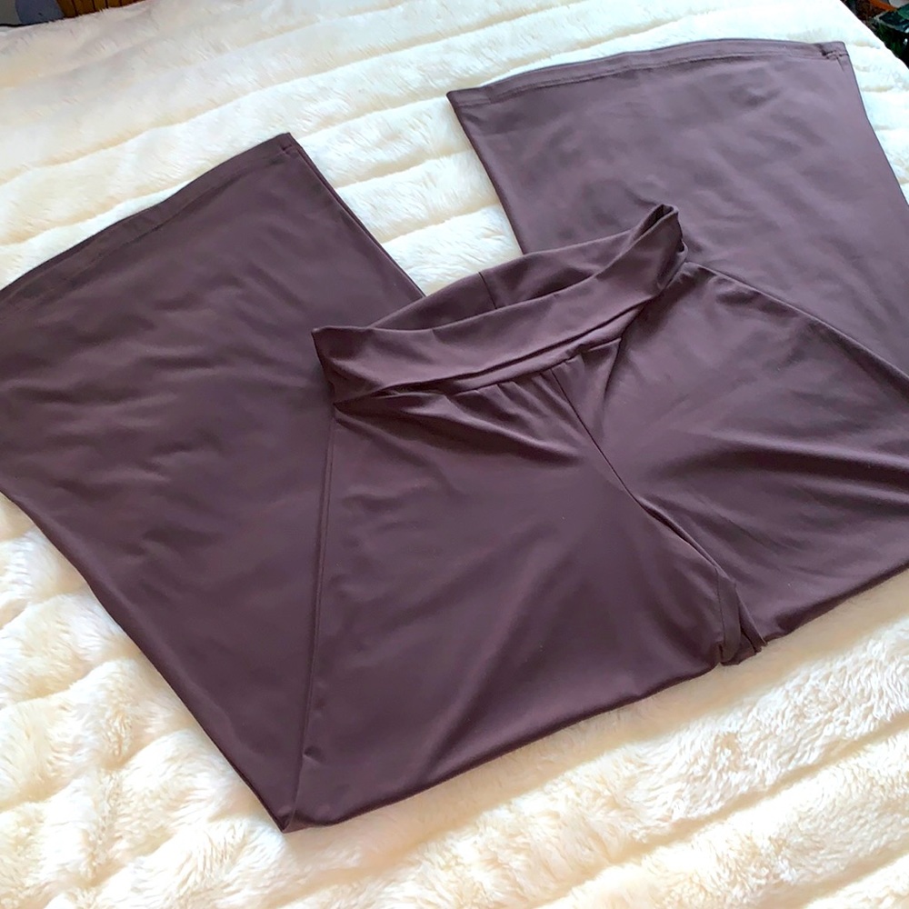 Vtg 90's slinky chocolate brown fold over waist palazzo wide leg pants M